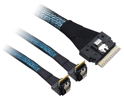 32AWG Sleeved Jacket LINKUP Slim SAS SFF-8654 8i Straight to SFF-8654 8i Straight Up 24Gbps High Speed SAS 4.0/PCIe 4.0 Cable for 85ohm PCIe Application 050cm NVMe SSD Slimline 